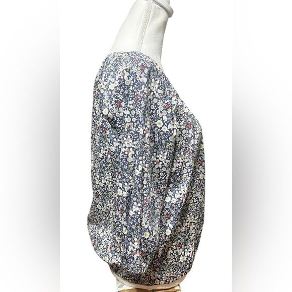 J. Crew Blue Multi-color Floral Peasant Junes Meadow Liberty of London Top XS - Picture 7 of 8